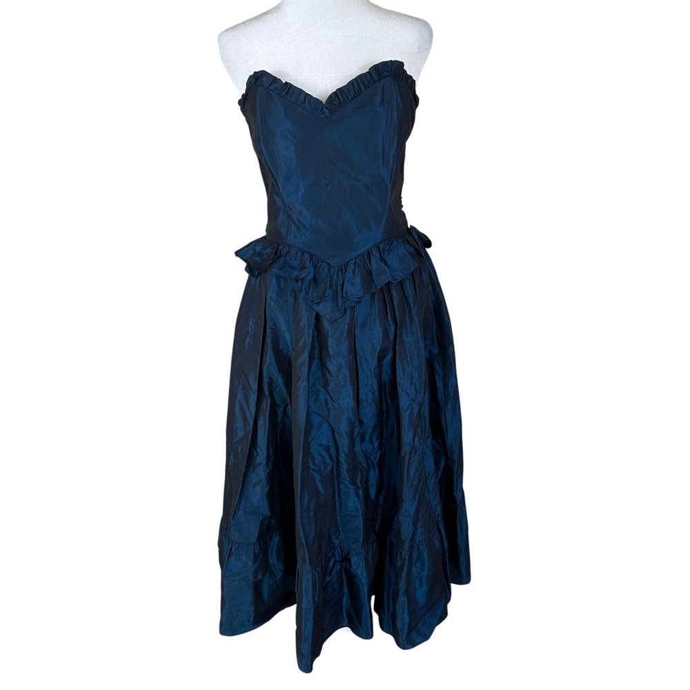 Vtg 80s‎ Gunne Sax Jessica McClintock Dress 9 Fits XS Teal Taffeta Strapless